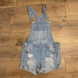 Light wash, Blue Spice overall shorts, size 7